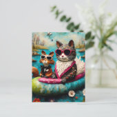 Grappige Kat en Eekhoorn Float Trip Briefkaart (Staand voorkant)