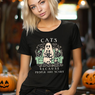 Grappige Kat en Geest Halloween  Tri-Blend Shirt