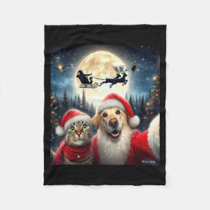 Grappige kat en hond selfie met kerstman Kerstmis Fleece Deken