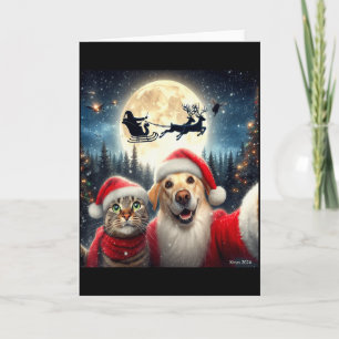 Grappige kat en hond selfie met kerstman Kerstmis Kaart