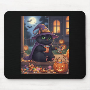 Grappige kat en knuffelmuis Halloween pompoen zwar Muismat