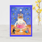 Grappige kat en muis verjaardag kaart (Gele Bloem)