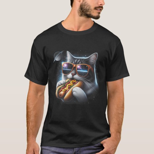 Grappige kat eten Hotdog in de ruimte kat Space Ga T-shirt (Voorkant)