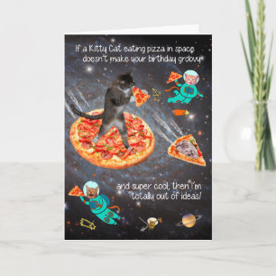 Grappige kat eten pizza verjaardag Wenskaart Kaart