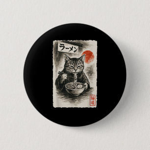 Grappige Kat Eten Ramen Noodles Sumi-e Japanse wet Ronde Button 5,7 Cm