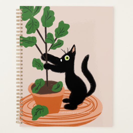 Grappige kat figurenboom in pot handgetekende planner (Voorkant)