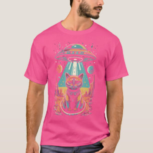 Grappige Kat Galaxy CA Ruimteschip Alien Kat Ufo T-shirt