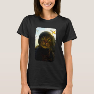 Grappige kat gevechtsvliegtuig piloot kitty selfie t-shirt