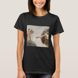 Grappige kat God Schepping van Adam Meme Michelang T-shirt