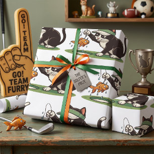 Grappige kat golfer vissen water hindernis cadeaupapier