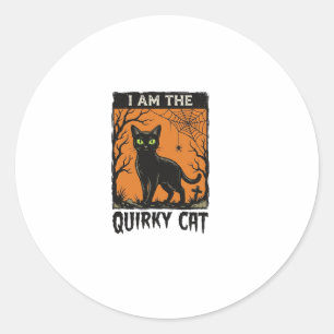 Grappige kat Halloween Vintage Gravure T-Shirt Ont Ronde Sticker