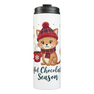 Grappige Kat Hete Choco Seizoen Prettig Kerstfeest Thermosbeker