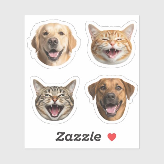 Grappige kat & hond gezichten met uw aangepaste fo sticker (Vel)