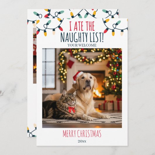 Grappige Kat Hond Ondeugende Lijst Aangepaste Kers Feestdagenkaart (Voorkant / Achterkant)