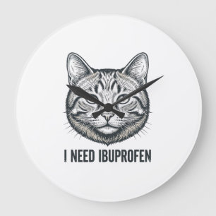 Grappige Kat Ibuprofen Vintage Gravure Ontwerp_1 Grote Klok