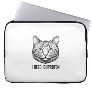Grappige Kat Ibuprofen Vintage Gravure Ontwerp_1 Laptop Sleeve