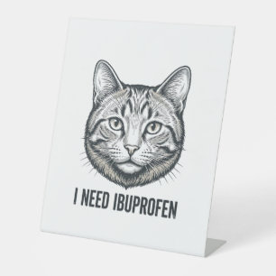 Grappige Kat Ibuprofen Vintage Gravure Ontwerp_1 Reclamebord Met Voetstuk