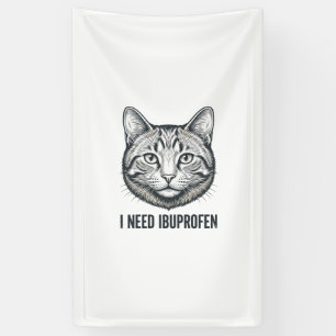 Grappige Kat Ibuprofen Vintage Gravure Ontwerp_1 Spandoek