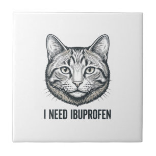 Grappige Kat Ibuprofen Vintage Gravure Ontwerp_1 Tegeltje