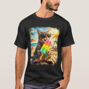 Grappige kat ijslolly zomer dier zonnebril meme t-shirt