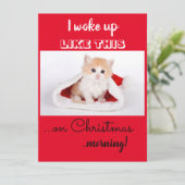Grappige kat ik werd wakker zoals dit kerstmis feestdagenkaart (Staand voorkant)