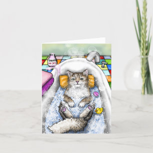 Grappige kat in bad kat 761 badkamer kunst bedankkaart