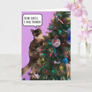 Grappige kat in de problemen met Kerstman Kerst Kaart