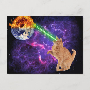 Grappige kat in de ruimte Galaxy Laser Earth Briefkaart