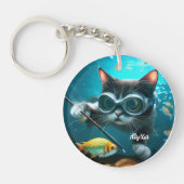 Grappige Kat in het Aquarium Sleutelhanger (Voorkant)