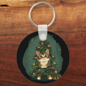 Grappige kat in kerstversiering kostuum voor jonge sleutelhanger (Voorkant)