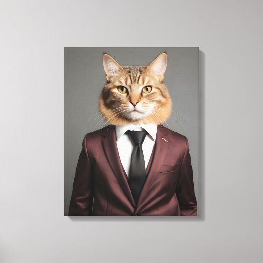 Grappige kat in pak canvas afdruk (Voorkant)