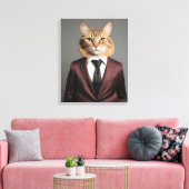 Grappige kat in pak canvas afdruk (Insitu (Woonkamer))