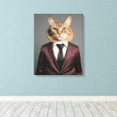 Grappige kat in pak canvas afdruk (Insitu (Houten vloer))