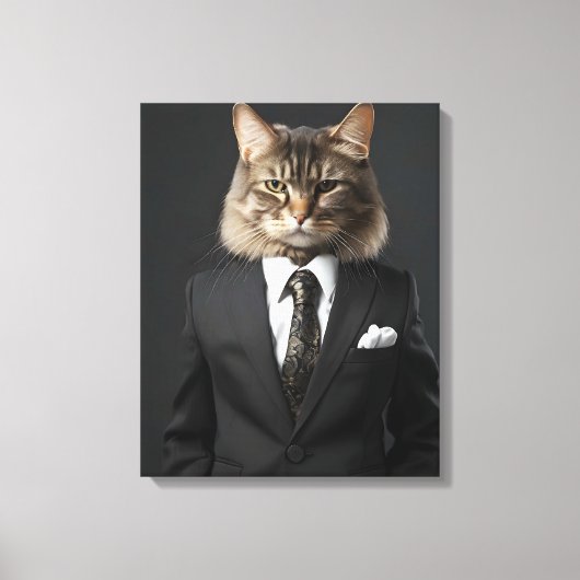 Grappige kat in pak canvas afdruk (Voorkant)