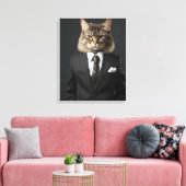 Grappige kat in pak canvas afdruk (Insitu (Woonkamer))