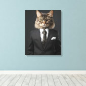 Grappige kat in pak canvas afdruk (Insitu (Houten vloer))
