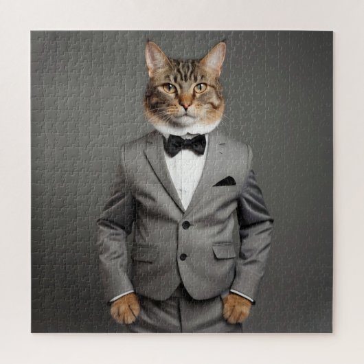 Grappige kat in pak legpuzzel (Verticaal)