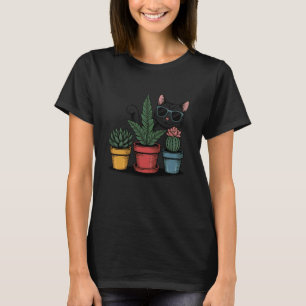 Grappige kat in zonnebril met bloempotten t-shirt
