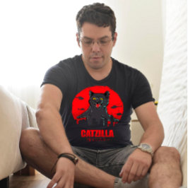 Grappige Kat Japanse Thematische Catzilla Monster T-shirt
