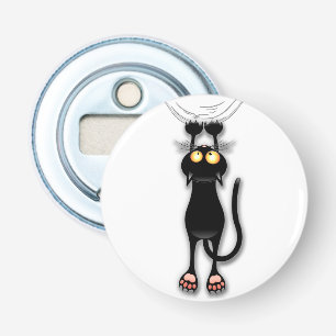 Grappige kat Karakter krabt aan Stof Button Flesopener