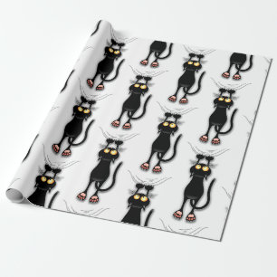 Grappige kat Karakter krabt aan Stof Cadeaupapier