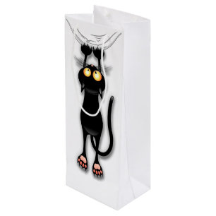 Grappige kat Karakter krabt aan Stof Wijn Cadeautas