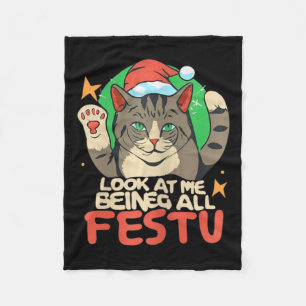 Grappige kat kerst kijk naar mij als een feestelij fleece deken