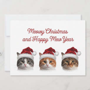 Grappige kat kerst miauw kerstmuts dragend feestdagenkaart