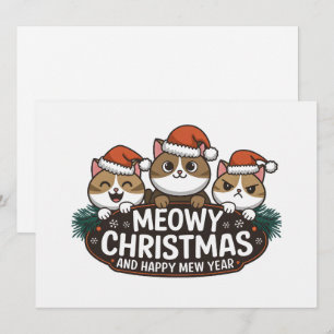 Grappige kat kerst miauw kerstmuts dragend feestdagenkaart