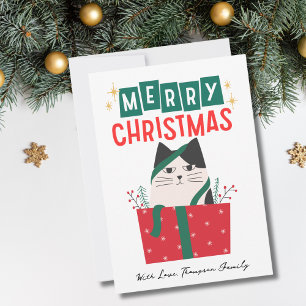 Grappige kat Kerstboom 2 Foto Meowy op maat Feestdagenkaart