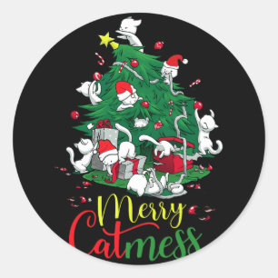 Grappige Kat Kerstboom Merry Catmes Katten Liefheb Ronde Sticker