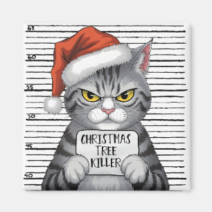 Grappige kat kerstboom moordenaar magneet