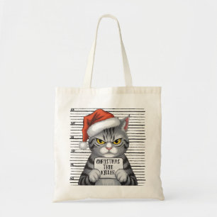 Grappige kat kerstboom moordenaar tote bag