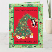 Grappige kat kerstboom problemen vakantie kaart (Voorkant)